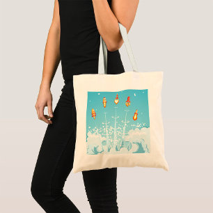 Retro Rocket Ship Launch Futuristic Space Art  Tote Bag