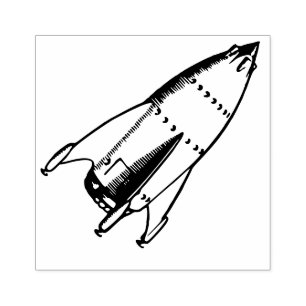 Retro rocket ship rubber stamp