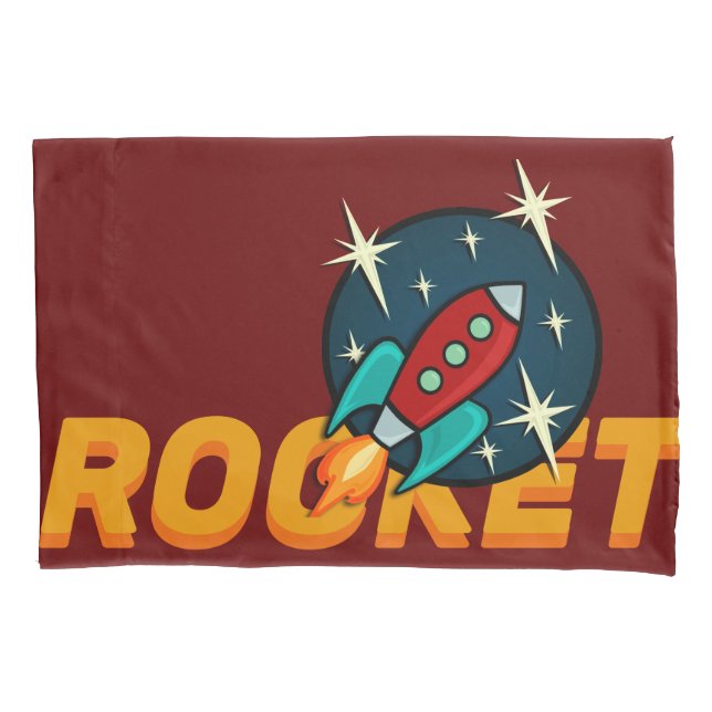 RETRO ROCKET SHIP STANDARD SIZE PILLOWCASE  (Front)