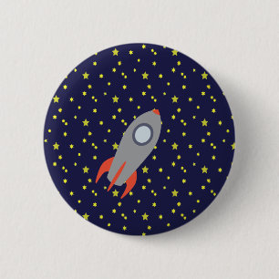Retro Rocket Ship with Star Pattern Background 6 Cm Round Badge