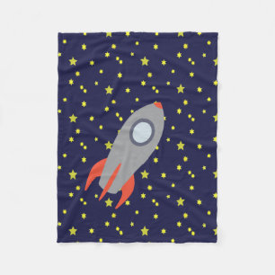 Retro Rocket Ship with Star Pattern Background Fleece Blanket