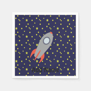 Retro Rocket Ship with Star Pattern Background Napkin
