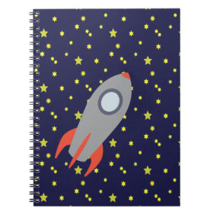 Retro Rocket Ship with Star Pattern Background Notebook