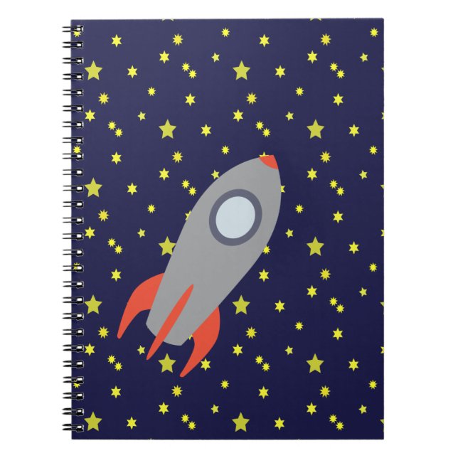 Retro Rocket Ship with Star Pattern Background Notebook (Front)