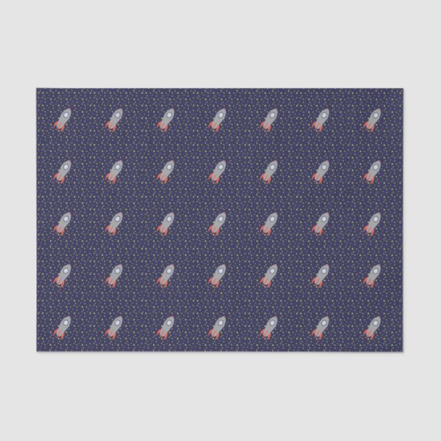 Retro Rocket Ship with Star Pattern Background Tissue Paper (Front)