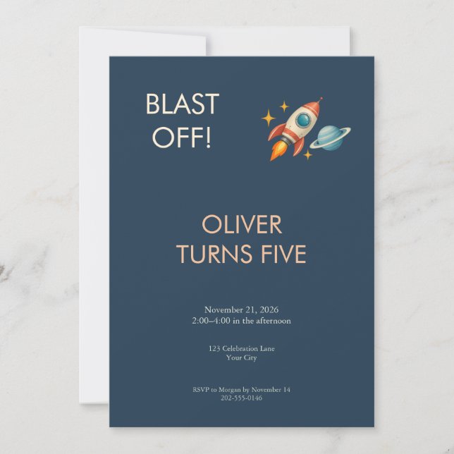 Retro Rocket Space Birthday Invitation (Front)