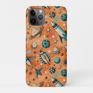 Retro Rocket Space Pattern Terracotta Teal Case-Mate iPhone Case