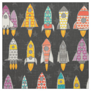 retro rockets graphite fabric