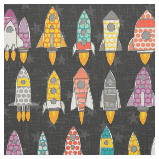 retro rockets graphite fabric (Swatch)