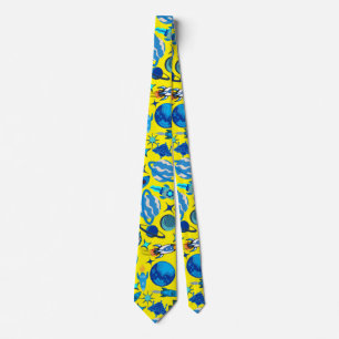 Retro Rockets in Space. B Yellow BG Tie