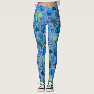 Retro Rockets in Space. L Blue BG Leggings
