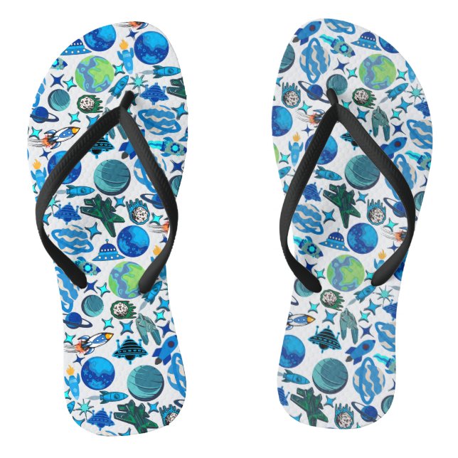 Retro Rockets in Space. White BG Jandals (Footbed)