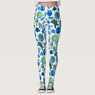 Retro Rockets in Space. White BG Leggings