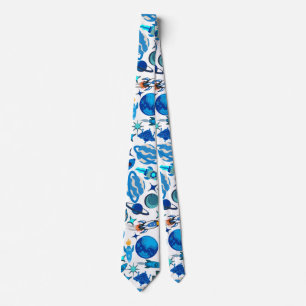 Retro Rockets in Space. White BG Tie