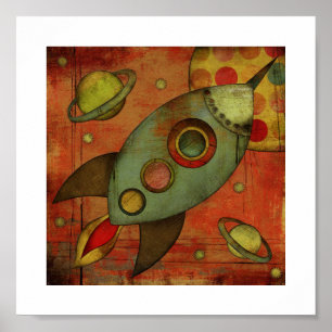 Retro Rocketship Poster Print