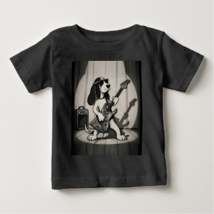 Retro Rockstar Basset Hound Guitarist Monochrome Baby T-Shirt