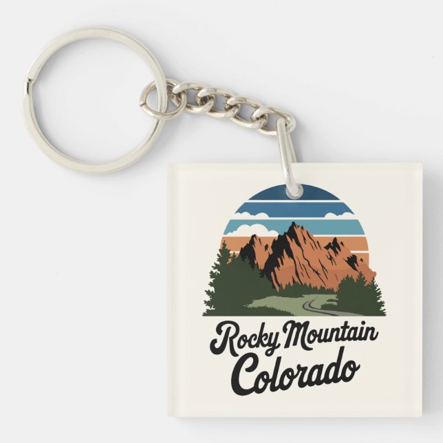 Retro Rocky Mountain National Park Key Ring (Front)