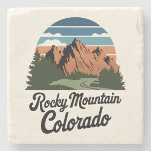 Retro Rocky Mountain National Park Stone Coaster