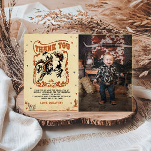 Retro Rodeo Western Cowboy Birthday Photo Thank You Card