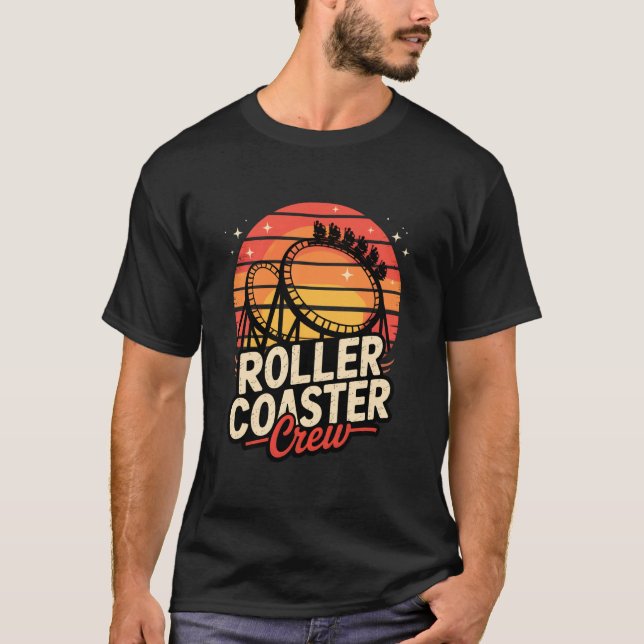 Retro Roller Coaster Crew Theme Park Design T-Shirt (Front)