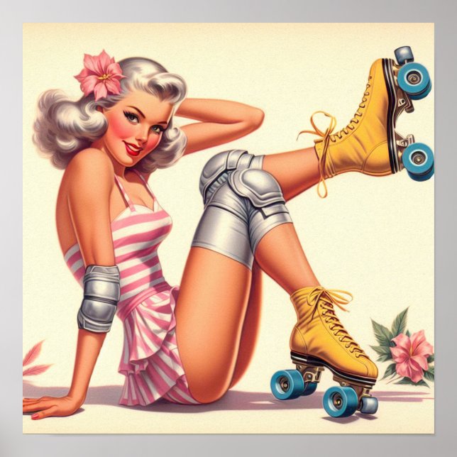 Retro Roller Girl Pin Up Poster (Front)