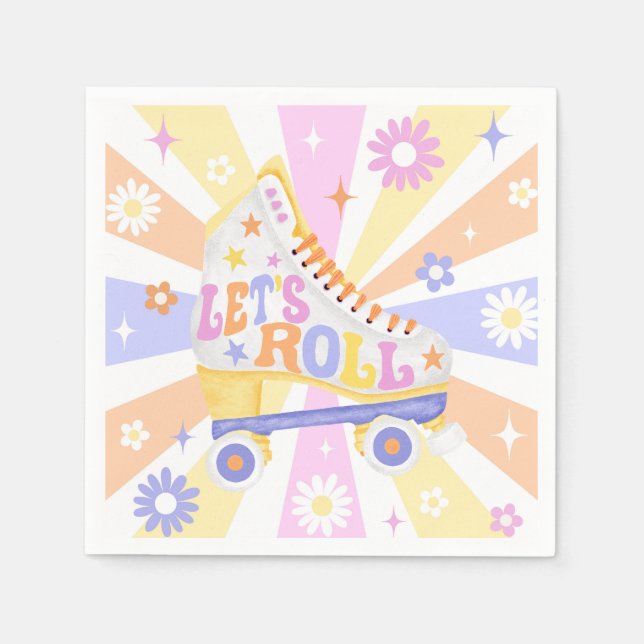 Retro Roller Rink Birthday Party Napkin (Front)