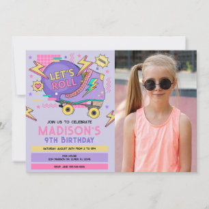 Retro Roller Skate 80s 90s Theme Birthday Photo Invitation