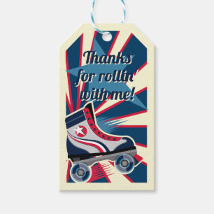 Retro Roller Skate Party Blue & Red 70's Gift Tags