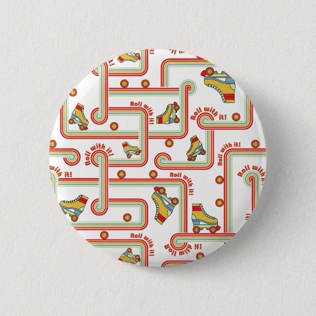 Retro Roller Skate Pattern Round Button (Front)