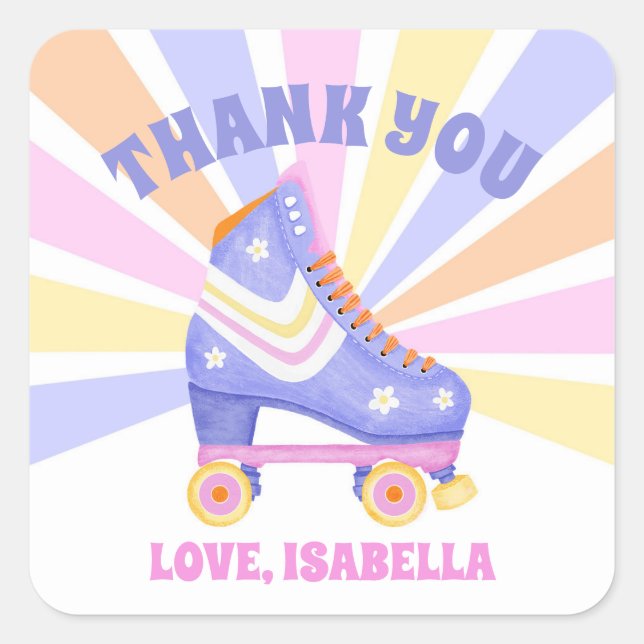 Retro Roller Skate Thank You Square Sticker (Front)