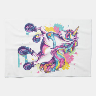 Retro Roller Skate Unicorn (1) Tea Towel