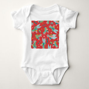 Retro Roller Skates: Bright Red Background Baby Bodysuit