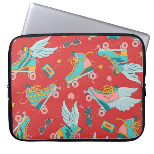 Retro Roller Skates: Bright Red Background Laptop Sleeve