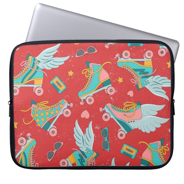 Retro Roller Skates: Bright Red Background Laptop Sleeve (Front)