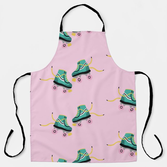 Retro roller skates: pink pattern. apron (Front)