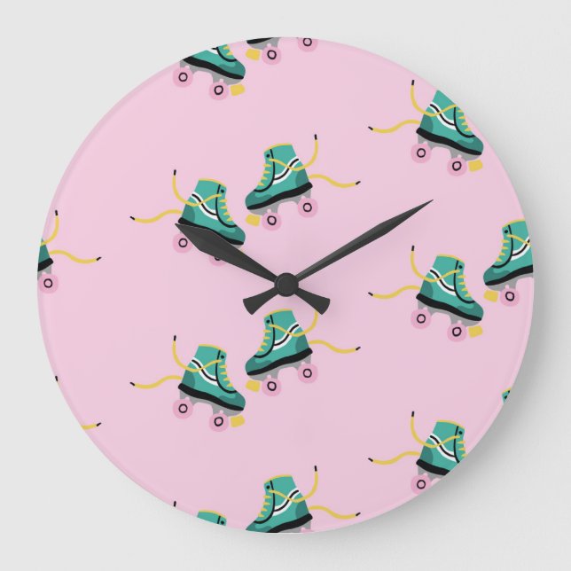 Retro roller skates: pink pattern. large clock (Front)