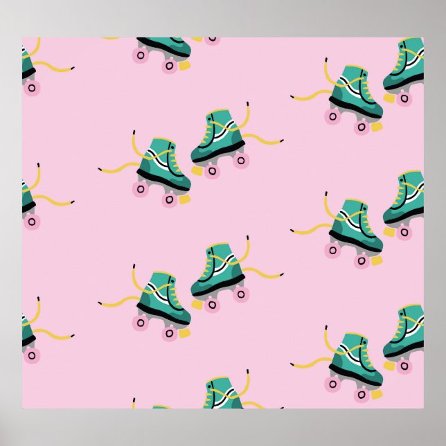 Retro roller skates: pink pattern. poster (Front)