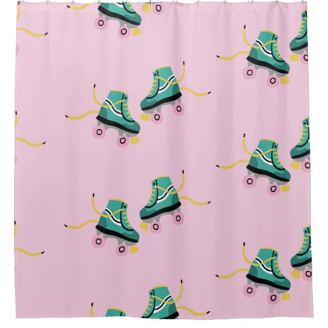 Retro roller skates: pink pattern. shower curtain (Front)