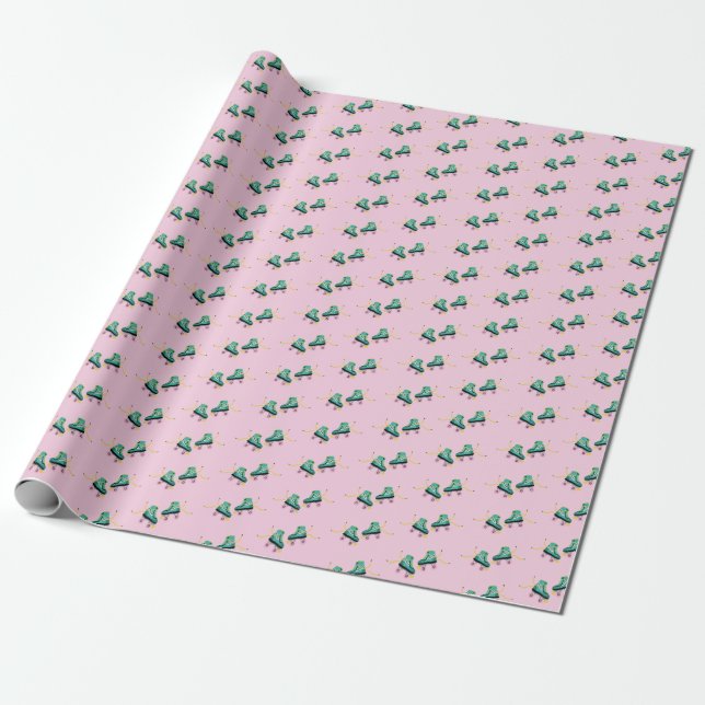 Retro roller skates: pink pattern. wrapping paper (Unrolled)