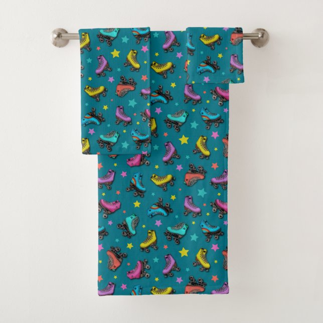 Retro Roller Skates & Stars Bath Towel Set (Insitu)