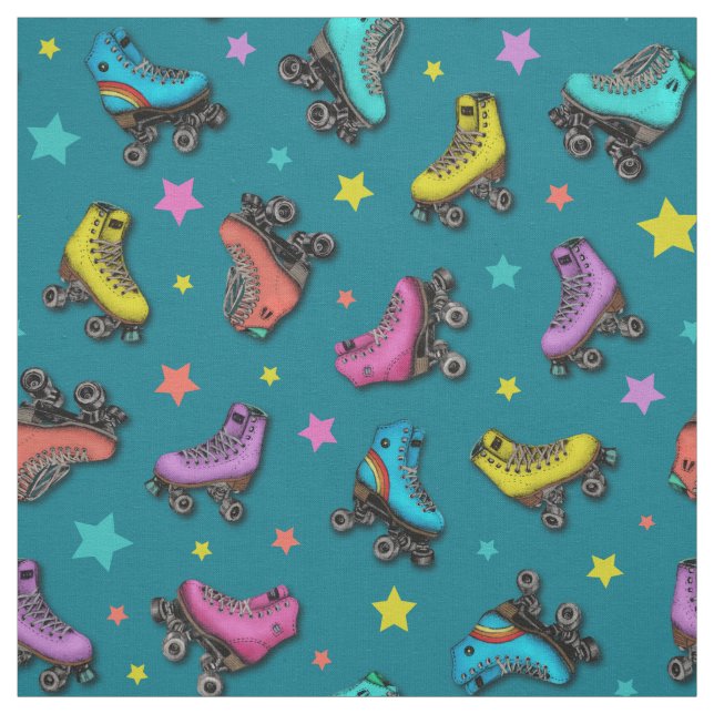 Retro Roller Skates & Stars Fabric (Swatch)