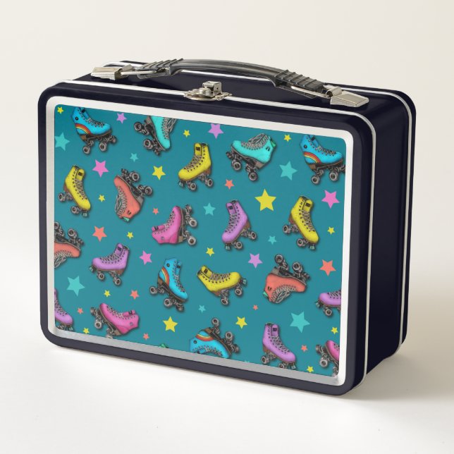 Retro Roller Skates & Stars Metal Lunch Box (Front)
