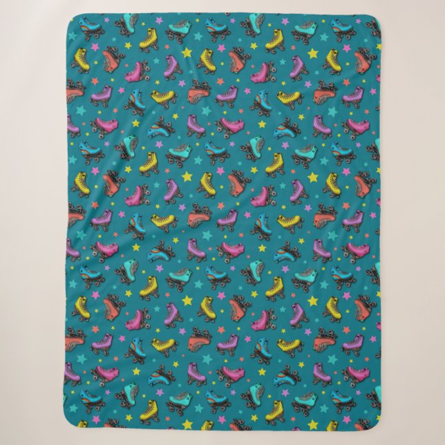 Retro Roller Skates & Stars Sherpa Blanket (Front)