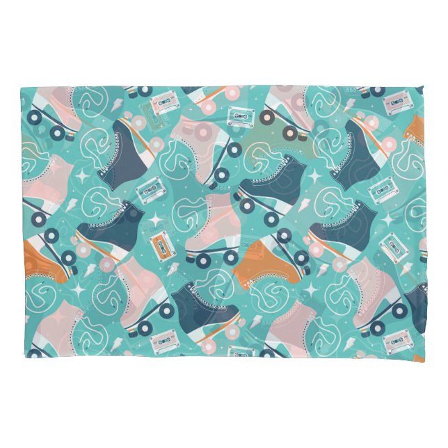 Retro Roller Skates: Vintage Cassette Pillowcase (Front)