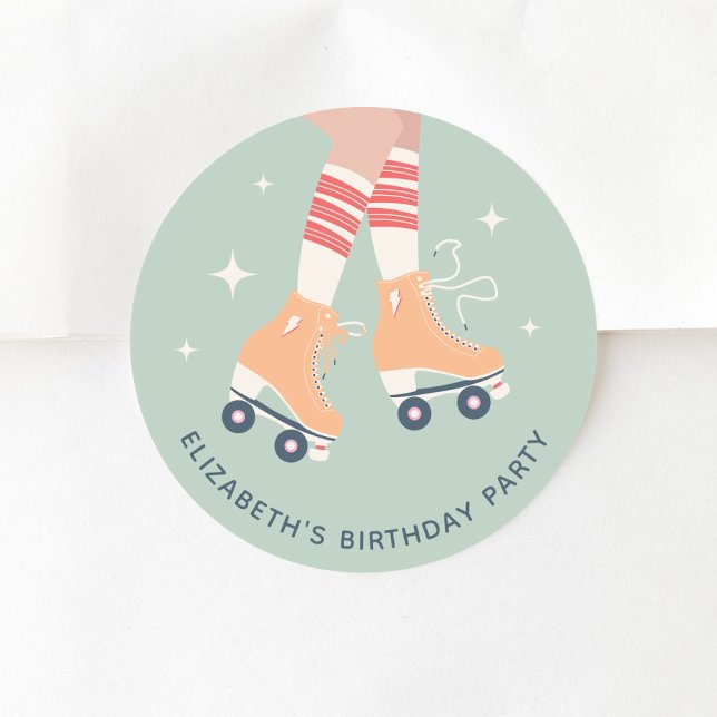 Retro Roller Skating Birthday Party Classic Round Sticker (Creator Uploaded)