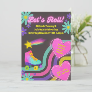 Retro Roller Skating Birthday Party Invitation 