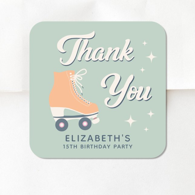 Retro Roller Skating Birthday Party Thank You Square Sticker (Creator Uploaded)