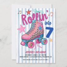 Retro Roller Skating Girl 7th Birthday Let's Roll