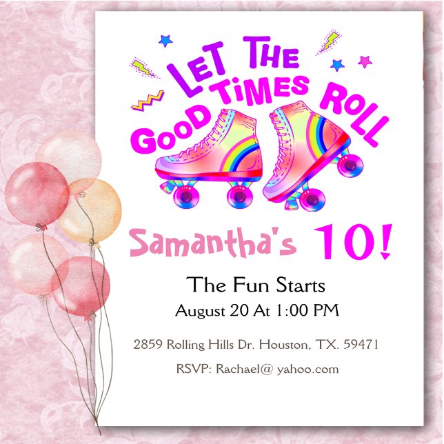 Retro Roller Skating Pink Birthday Party I Invitation (Creator Uploaded)