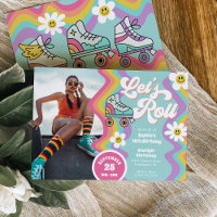 Retro Roller Skating Rainbow Birthday Invitation